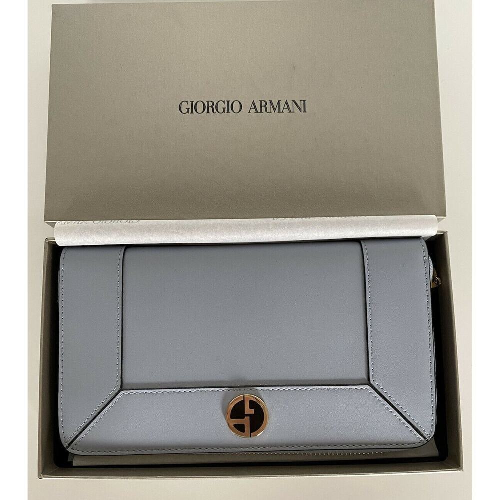 Giorgio Armani Blue Leather Women's Zip Around Wallet Y1H274 Made in Italy NIB
